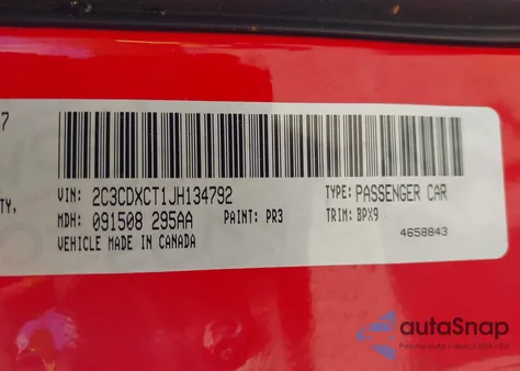 2018 Dodge Charger R/T из США, поврежденный, VIN 2C3CDXCT1JH134792